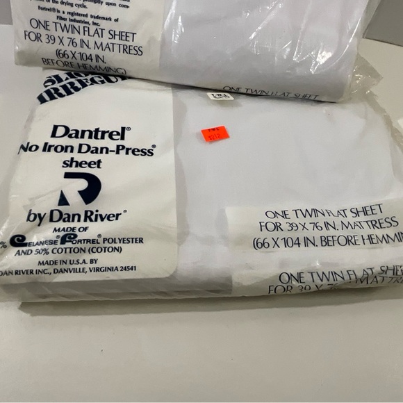 Vintage Lot of 2 NOS Dan River Slightly Irregular Twin Flat Sheets White No Iron - Picture 6 of 10